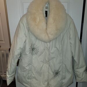 Luxurious White Real Fox Fur Collar Women's Ski Jacket